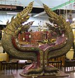 LARGE ASIAN DRAGON TEMPLE DECORATION. MEASURES 4 1/2' WIDE AND 4 1/4' TALL.