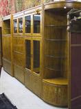 LG. 5 PC CONTEMPORARY WOOD WALL UNIT. MEDIUM WOOD COLOR. MEASURES 14' 4" WIDE.