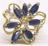 14K DIAMOND AND SAPPHIRE RING.