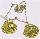 14K ART NOUVEAU NECKLACE. WITH MATCHING CHARM.