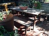 Vintage Redwood Table & Benches
