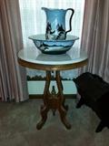 Marble Top Table with Pitcher and Bowl