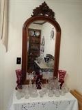 American Fostoria and Bohemian Glass, Victorian Walnut Mirror