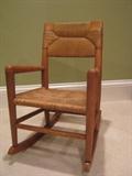 vintage child's rocking chair w/ rush seat & back