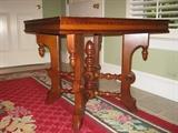 antique 30" square table w/ marquetry top