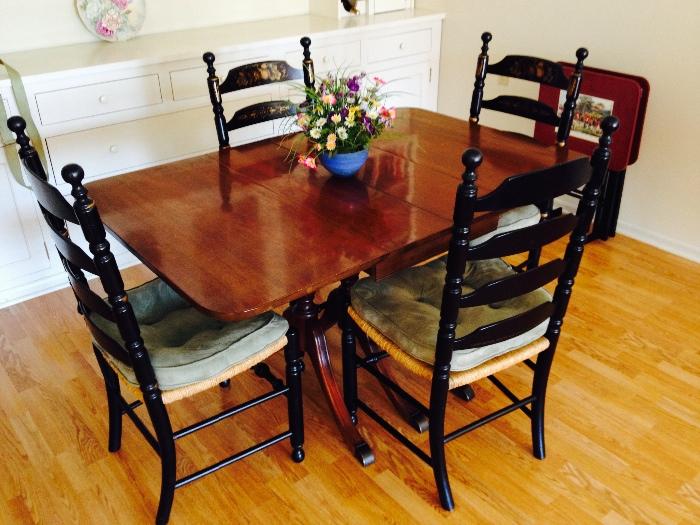 Duncan Phyfe Dining Table (includes 2 leaves)  with  4 Hitchcock Ladder Back Chairs