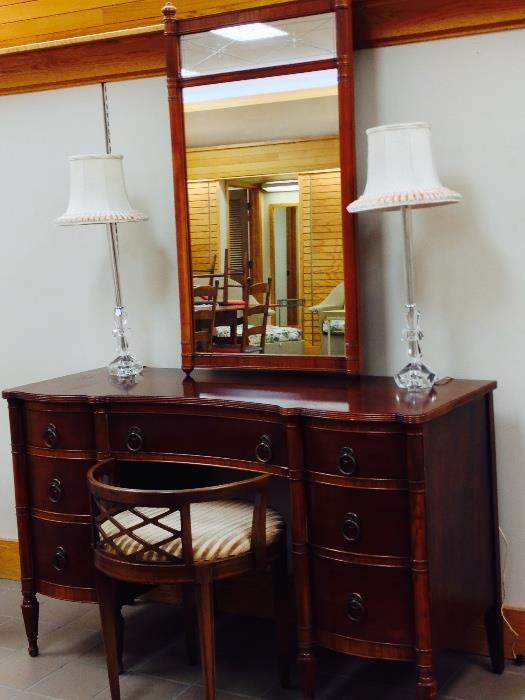 Vintage Dressing Table with Mirror and Barrel Chair