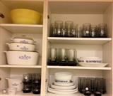 Vintage Pyrex, great Corelle set and a great set of smoke blue vintage glasses