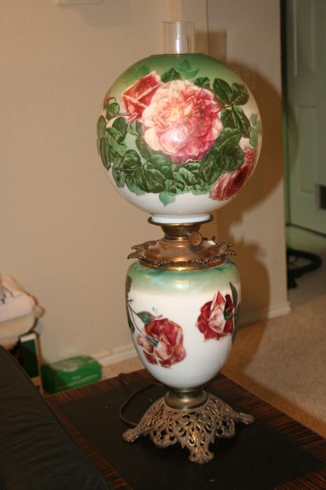 Antique Rose lamp converted from Oil lamp