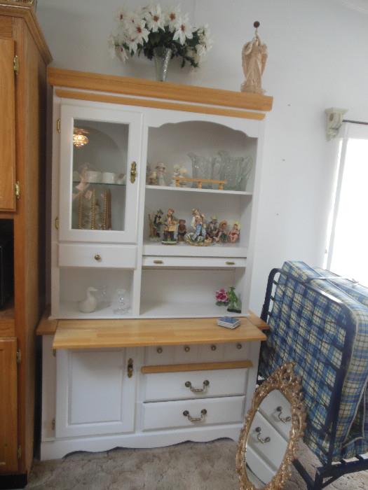 White/Oak Hutch with Pull Down Rolltop