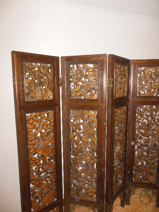 Vintage Hand Carved Rosewood Room Screen.Brass Hardware.Beautiful