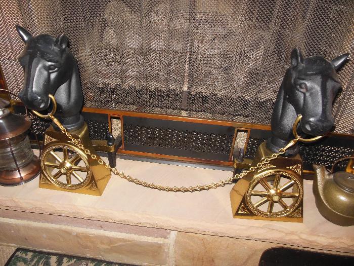 Mid Century Horse Andirons for Fireplace