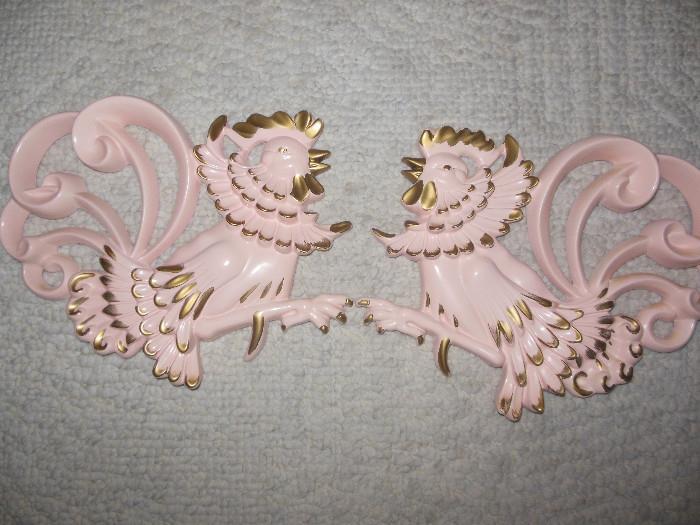 Mid Century Pink Roosters 2 Pairs