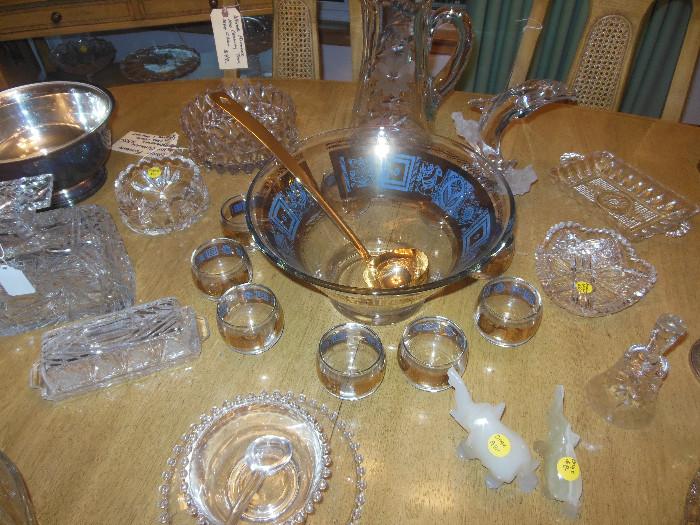 Mid Century Culvor Punch Bowl Set, Various pieces of crystal