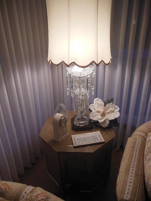 Vintage Crystal Prisms Lamp,Silk Shade
