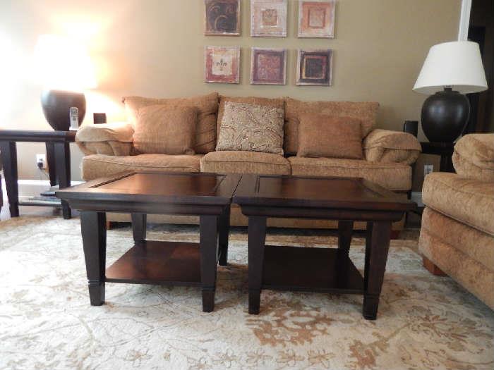 Coffee tables (2) with 3 end tables and matching sofa table