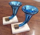 Very Rare 19th C Mercury Glass cut glass cornucopia form mantle shelf garniture.