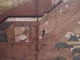 Detail of 18th C six panel Japanese table screen.