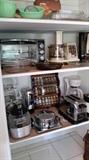 50's chrome toaster,etc. Jadeite mixing bowl and juicer bowl...lots of Pyrex, Anchor Hocking casserole dishes, etc.