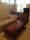 40's wood coffee table, like new sofa bed