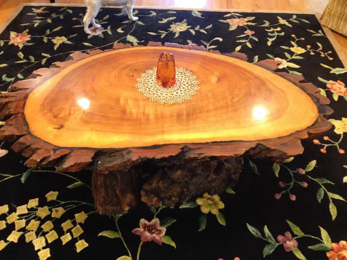 mid-century carved Japanese tree trunk table