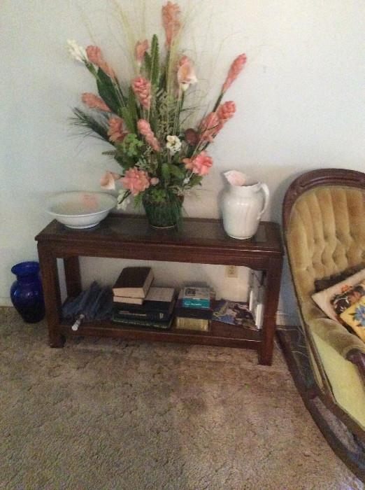Side Table with Silk Flowers