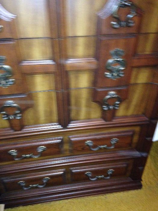 Late Sixties/ Five piece Rustic Queen Bedroom set w/ mirror, dresser, Chest of drawers(shown)Head board, & nightstand.