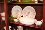 1800's warming dish, collector's plates, vaseline glass, milk glass, vintage footed bowls made in Japan.