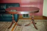 Hallmark Quality Furniture mahogany veneer dining room table from the early 1940's. Seats 4, or with leaf seats 6.