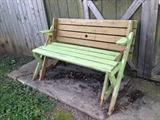 This cute bench also folds into a picnic table