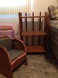 nice little oak stand and antique childs chair