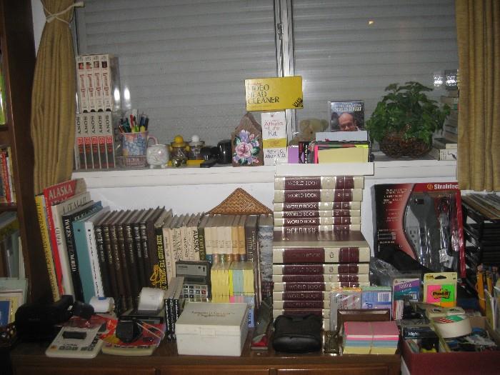 Vintage books, office supplies, encyclopedia set