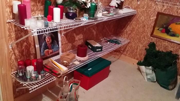 Aaaaand what estate sale is complete without a holiday room, comprising a fabby mix of all things made in China, bought by well-intentioned parents to provide a wholesome safe place for their offspring? Well, we have selections from Halloween, Thanksgiving, Christmas AND Easter. There's even a pumpkin painting, created by the weird uncle in the basement.