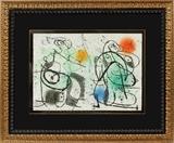 Lot#2021,JOAN MIRO, (SPANISH, 1893 - 1983), ETCHING, C. 1974, H 16 3/8", W 23", "LE COURTESAN GROTESQUE"JOAN MIRO, (SPANISH, 1893 - 1983), Sheet size: 16 3/8" x 23". Titles: "LE COURTESAN GROTESQUE". Etching with aquatint in color on arches paper. Signed in pencil, annotated 'HC X/X'. An hors commerce impression, aside from the total edition of 110 publishes in suites of 15 etchings with aquatint, 1 dry point with aquatint for the cover and text by Adrian de Monluc, compte de Cramail. Published by Iliazd, Le Degre 41, Paris. Printed by Lacouriere et Frelaut, Paris. Certificate of authenticity by Park West Gallery.