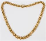 Lot#2034, 14KT YELLOW GOLD NECKLACE L 16 1/2"Oval links in smooth and brushed gold. 16.7gr.
