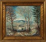 Lot#2036, ERNEST LAWSON (AMERICAN 1873-1939), OIL ON PANEL, MOUNTAINOUS WOODED LANDSCAPE, H 20", W 23"Painting c. 1920.  20 1/2" x 23 1/2"; signed lower right; gilt frame.