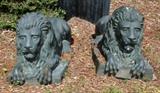 Lot#2065, BRONZE RECUMBENT LIONS, PAIR, H 24", L 37" D 17"Having green patina and unsigned.