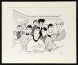 Lot#2153, AL HIRSCHFELD LITHOGRAPH, H 19", L 24" STAR TREK THE ORIGINAL CAST.Albert "Al" Hirschfeld [American 1903 - 2003].  A caricature of the original cast of the Star Trek series.  Signed and numbered edition 144/375.  Framed and matted.