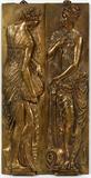 Lot#2163, AFTER JEAN GOUJON, FRENCH BRONZE RELIEF PLAQUES, TWO, 17 3/4" X 4 3/4", 'NYMPHES DE LA FONTAINE DES INNOCENTS'Each bas relief depicts a nymph after those depicted at the "Fountain of the Innocents" in Paris; stamped F. Barbedienne Foundry (see additional photo).  Fitted together in a single brass frame of a later date, 17 3/4" x 9 1/8" overall.