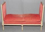 Lot#2323, FRENCH LOUIS XVI STYLE BENCH, H 34", L 45", D 17"Painted frame, six legs, loose cushion, high sides.