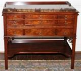 Lot#1172, BEACON HILL COLLECTION MAHOGANY SERVER, H 32", W 38", D 20"A three-quarter gallery above six drawers and a full-width drawer separated by a serving slide, raised on rectilinear supports joined by a shelf stretcher.