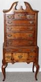 Lot#1176, MAHOGANY HIGH BOY, H 63 1/4" W 28 1/2" D 18"Fitted with eleven drawers, surmounted by a broken arch pediment. Measuring H. 63 1/4" x 28 1/2" x 18".