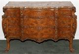 Lot#1179, FRENCH STYLE WALNUT THREE-DRAWER COMMODE WITH MARBLE TOP, MID 20TH C., H 36", W 53", D 21"Serpentine front with conforming marble top.
