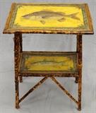 Lot#1182, ENGLISH VICTORIAN BAMBOO STAND, C. 1880, H 28", W 20", D 15"Decoupage fish motif.