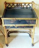 Lot#1183, ENGLISH VICTORIAN BAMBOO DESK, C. 1890, H 40", W 27", D 21"Black leather writing surface hinges open to storage.