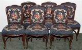 Lot#1194, FRENCH STYLE WALNUT W NEEDLEPOINT SIDE CHAIRS SET OF 6.Each has needlepoint back and seat.