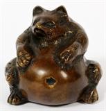 Lot#1219, JAPANESE BRONZE SEATED TANUKI, SIGNED, H 2 1/2", W 2 3/4"Or raccoon dog, medium brown patina, signed underneath (see additional photo).
