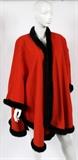 Lot#1483, ITALIAN ORANGE WOOL & CASHMERE CAPE WITH FAUX FUR TRIM, L 32"Labeled.