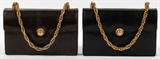 Lot#1491, GUCCI BLACK & BROWN LIZARD HAND BAGS, C. 1960'S, TWO, W 7 1/2"Including 1 black lizard and 1 brown lizard skin hand bag, each opens to coordinating leather lining with two pockets and a zippered pocket, gold tone hardware and chain-link shoulder strap. Labeled: Made in Italy by Gucci.  Both measure W.7 1/2" x 5" (10" to the handle).  Two items total.