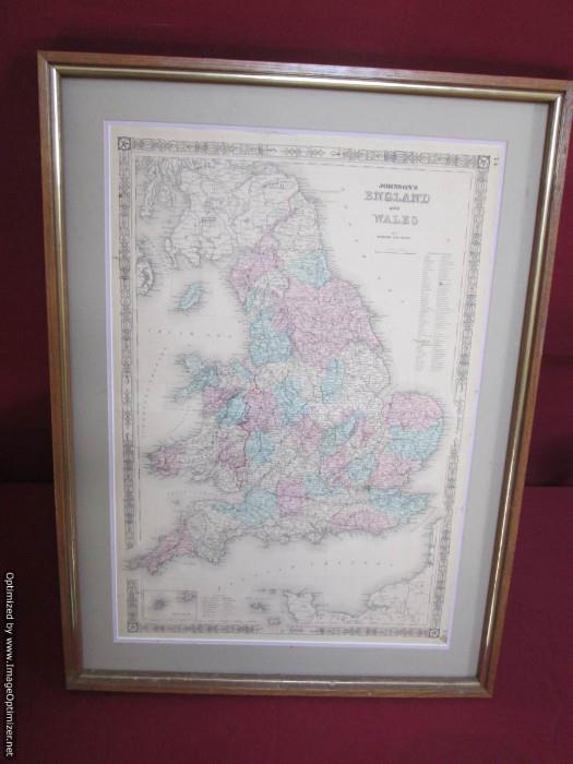 Framed and matted England and Wales Early Century Map